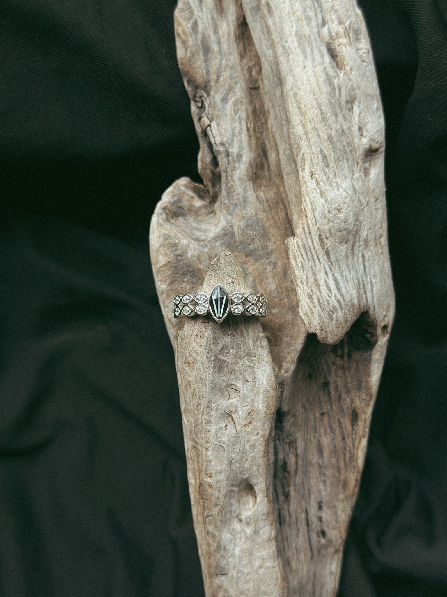 Double Marquise Band & CZ Pet Keepsake/Memorial Ring - Fallen Whiskers