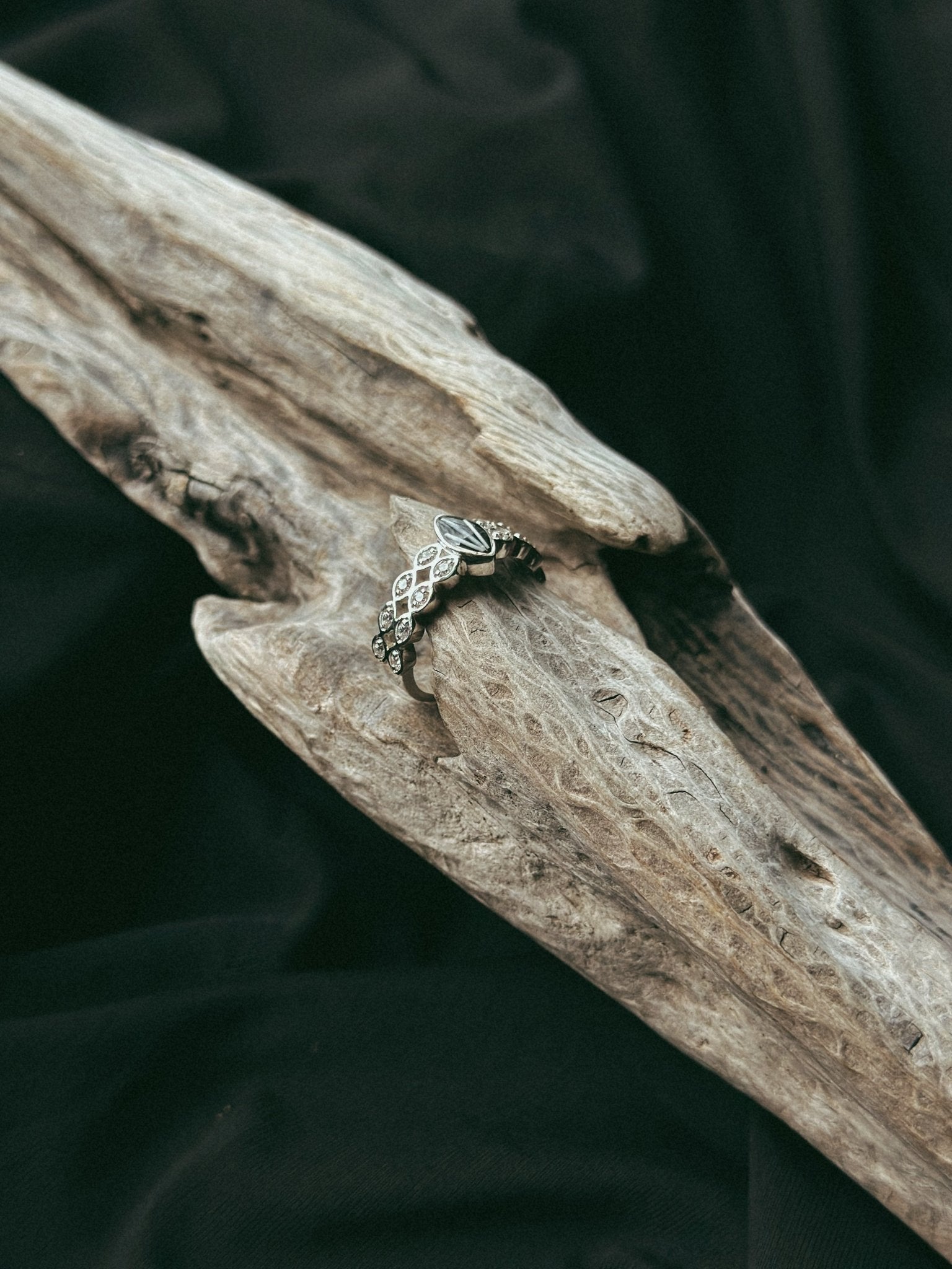 Double Marquise Band & CZ Pet Keepsake/Memorial Ring - Fallen Whiskers