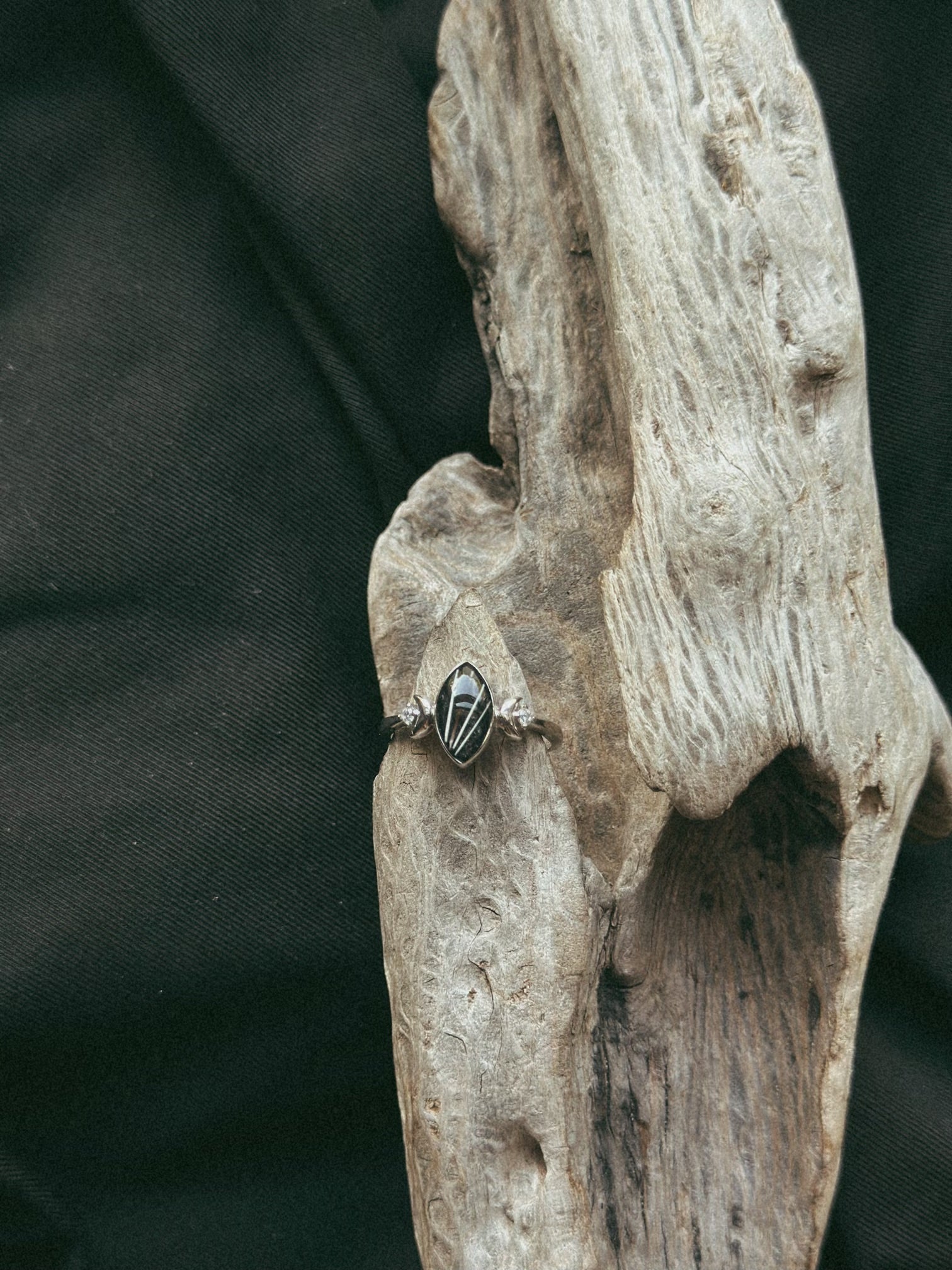 Marquise Double Moon Stone Pet Keepsake/Memorial Ring - Fallen Whiskers