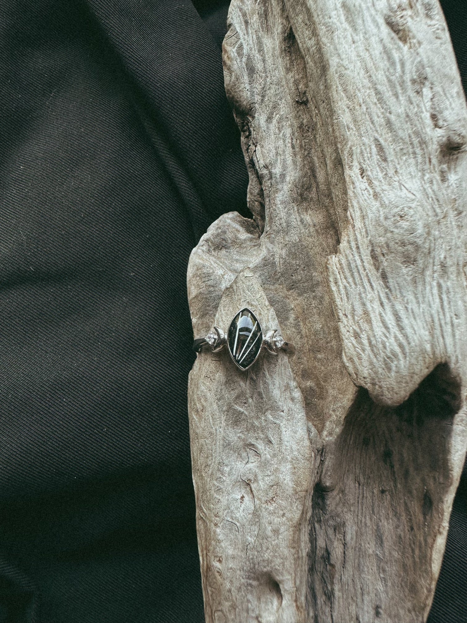 Marquise Double Moon Stone Pet Keepsake/Memorial Ring - Fallen Whiskers