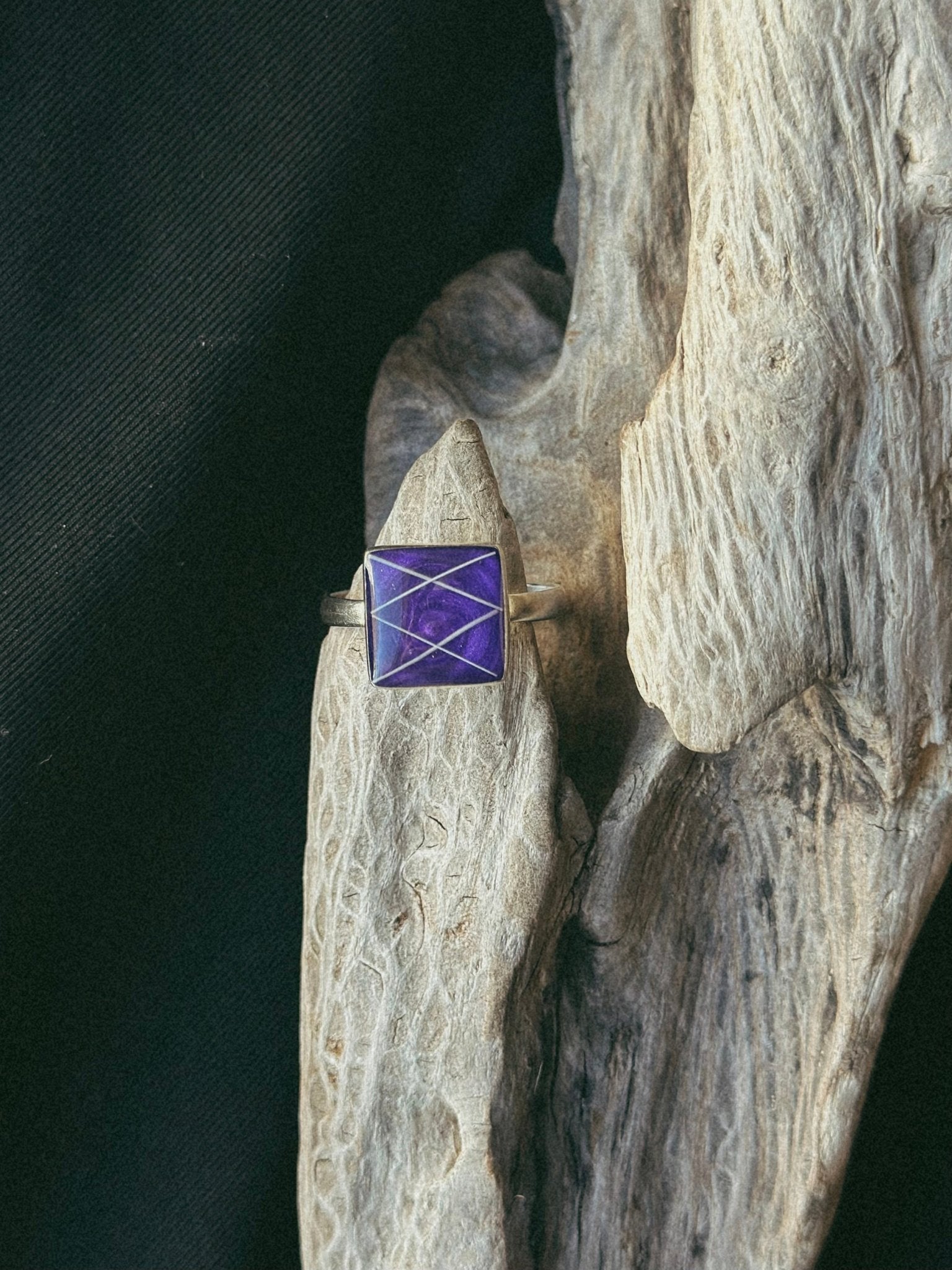 Square Sterling Silver Pet Keepsake/Memorial Ring - Fallen Whiskers