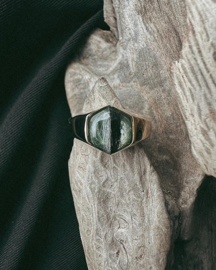 Thick Banded Hexagon Pet Keepsake/Memorial Ring - Fallen Whiskers