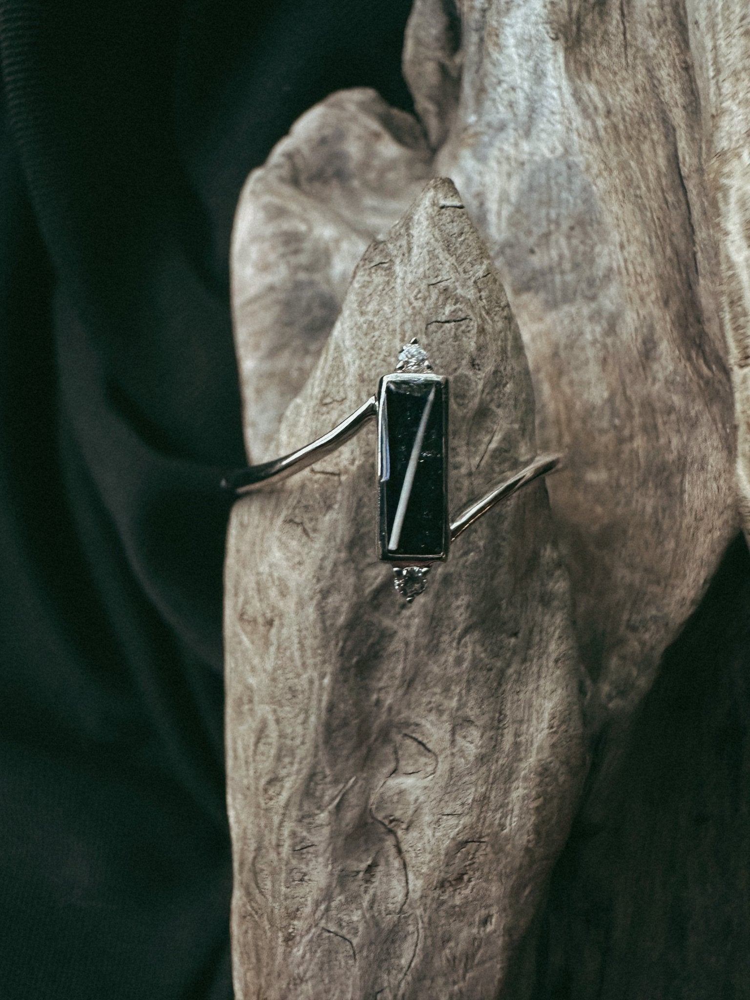 Vertical Rectangle and Stone Pet Keepsake/Memorial Ring - Fallen Whiskers