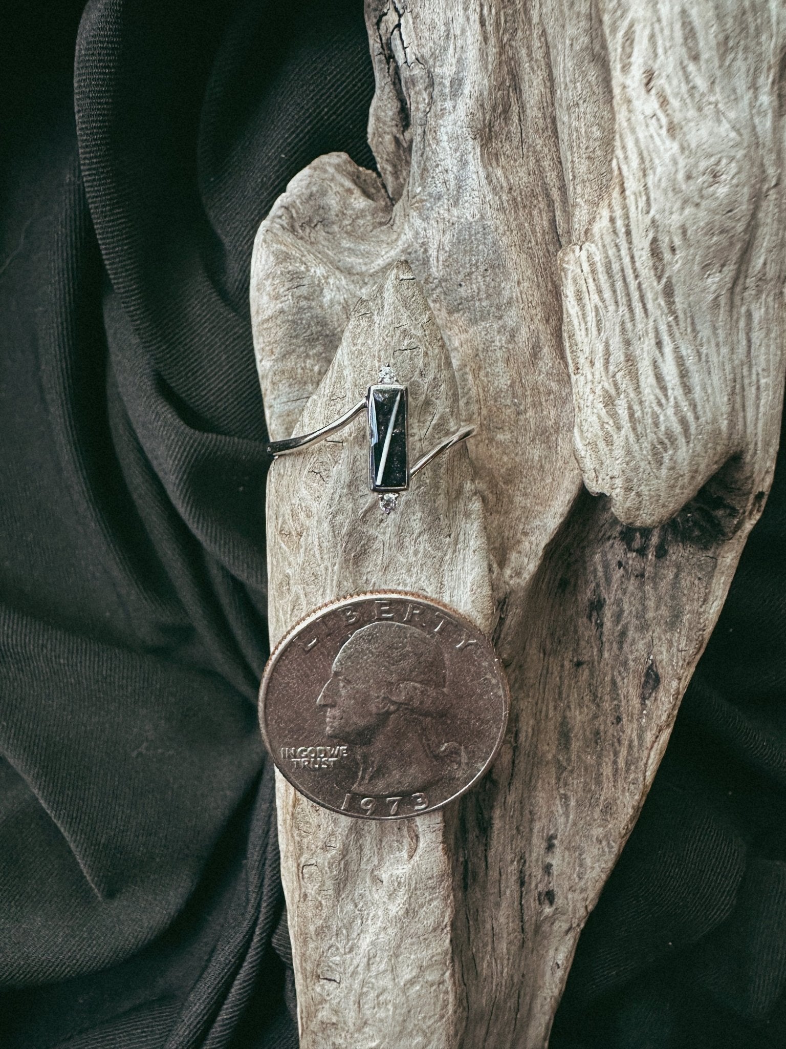 Vertical Rectangle and Stone Pet Keepsake/Memorial Ring - Fallen Whiskers