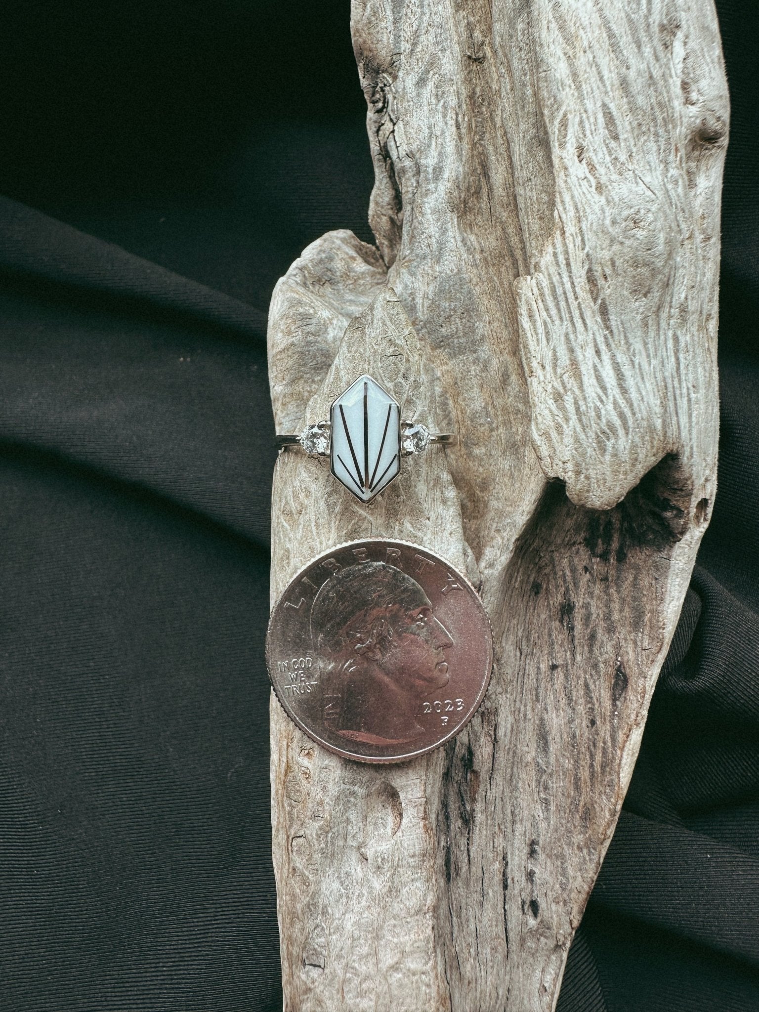 Vintage Hexagon & Stone Pet Keepsake/Memorial Ring - Fallen Whiskers
