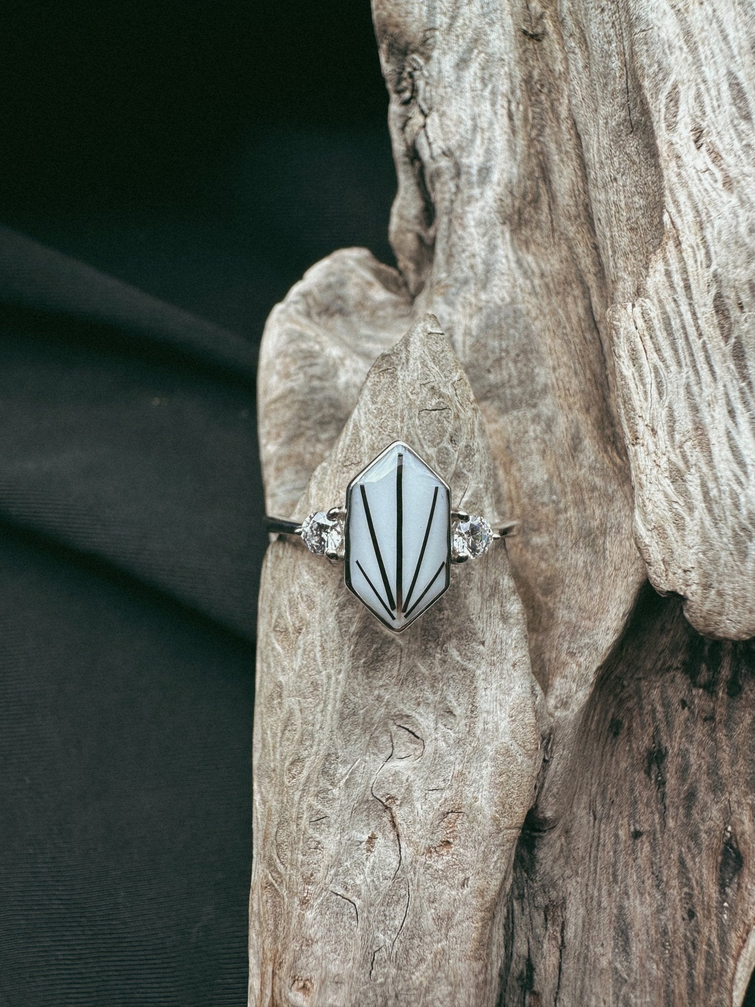 Vintage Hexagon & Stone Pet Keepsake/Memorial Ring - Fallen Whiskers