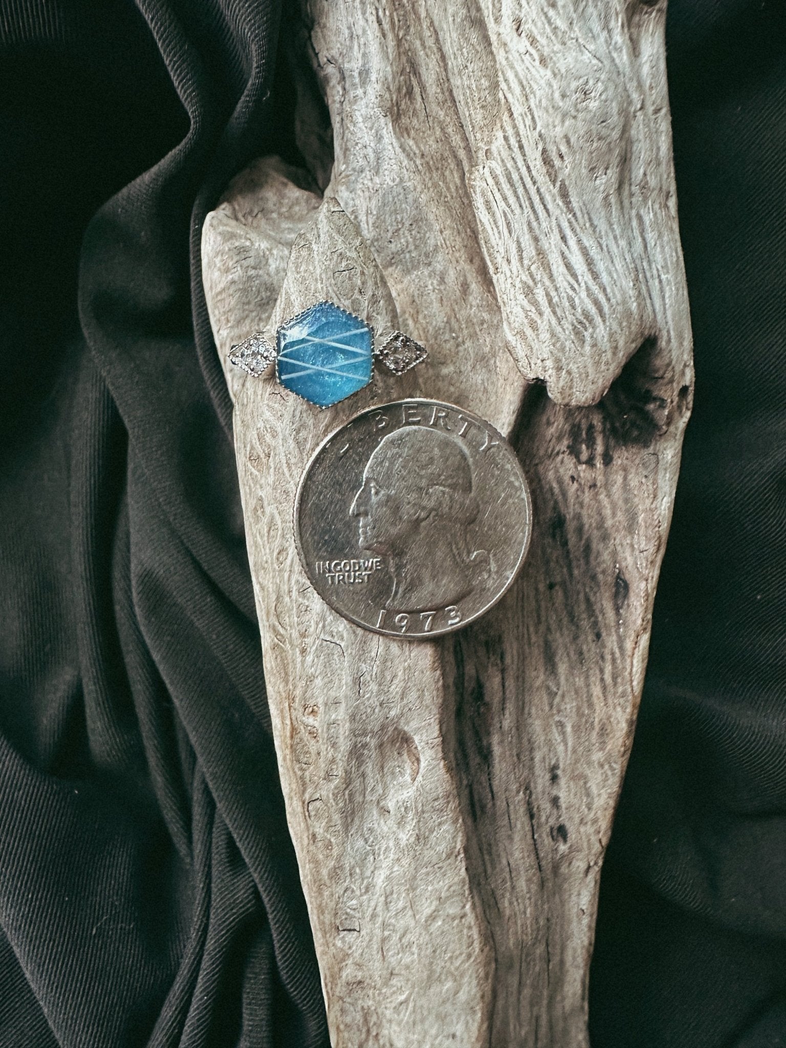 Art Deco Hexagon Pet Keepsake/Memorial Ring - Fallen Whiskers