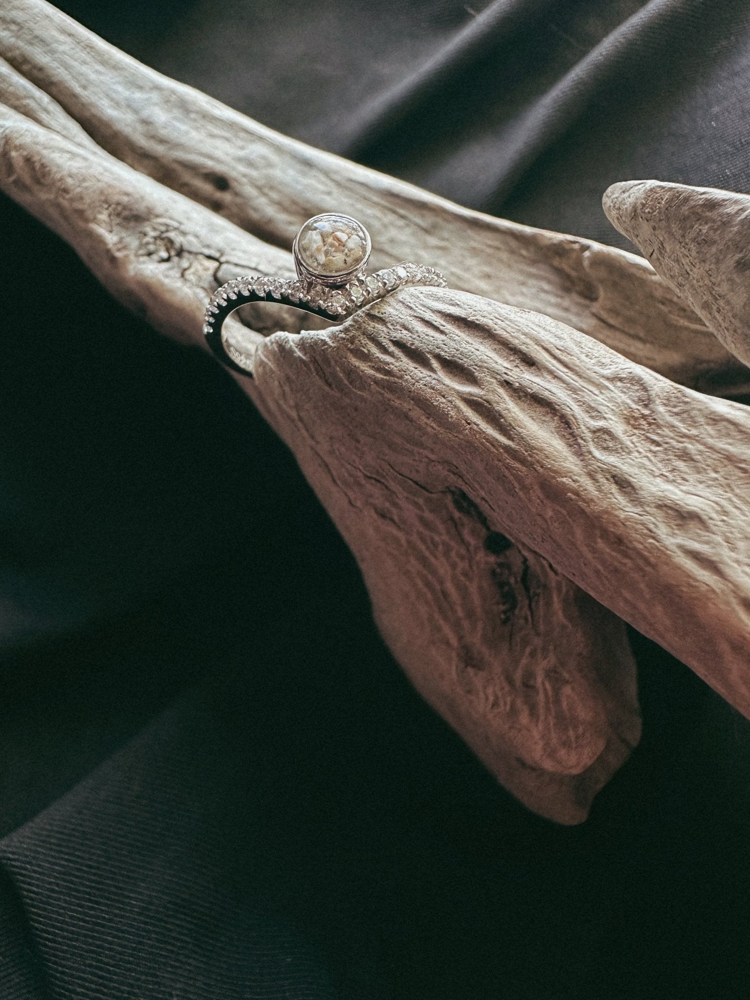 Curved Stacker Cremains Pet Keepsake/Memorial Ring - Fallen Whiskers