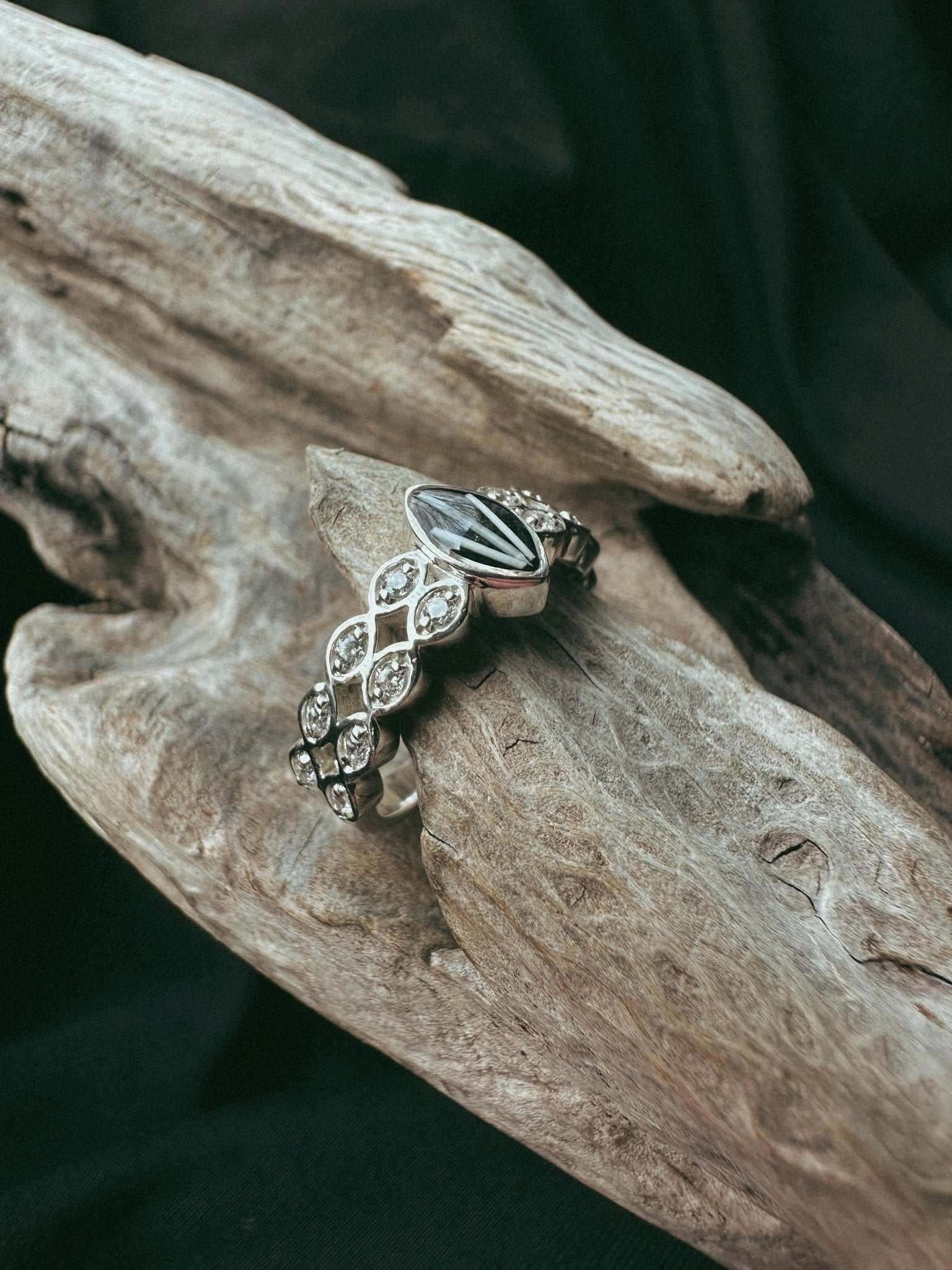 Double Marquise Band & CZ Pet Keepsake/Memorial Ring - Fallen Whiskers
