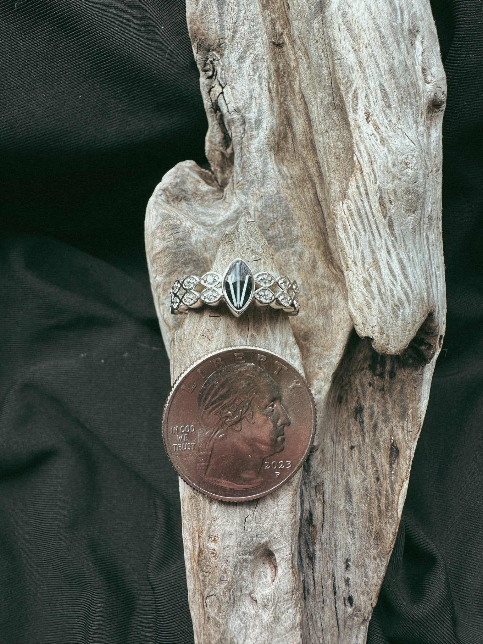 Double Marquise Band & CZ Pet Keepsake/Memorial Ring - Fallen Whiskers