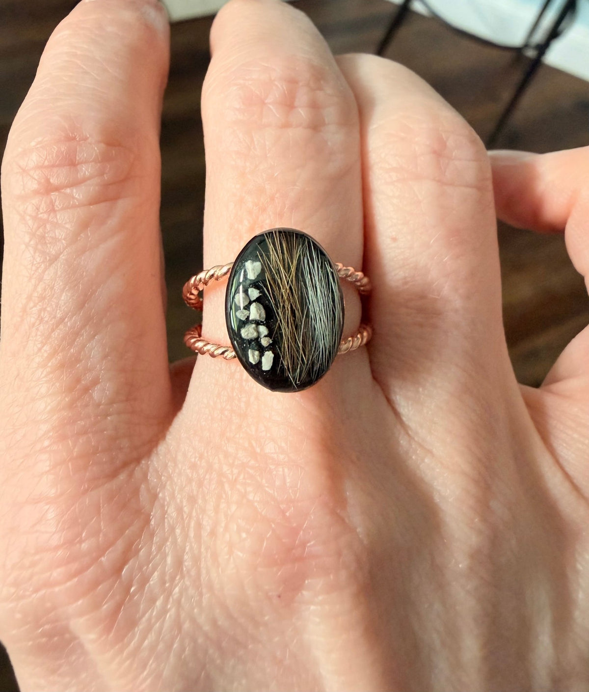 Gold Filled Oval Twisted Double Banded Pet Keepsake/Memorial Ring - Fallen Whiskers Jewelry