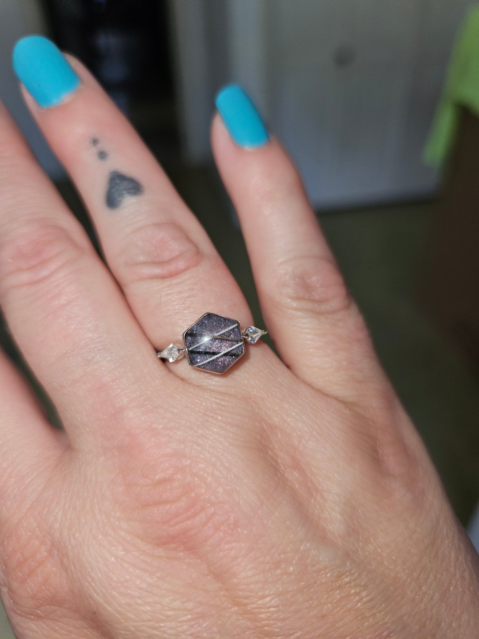 Hexagon Pet Keepsake/Memorial Ring - Fallen Whiskers