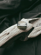 Long Rectangle Top Inlay Stainless Steel Pet Keepsake/Memorial Ring - Fallen Whiskers
