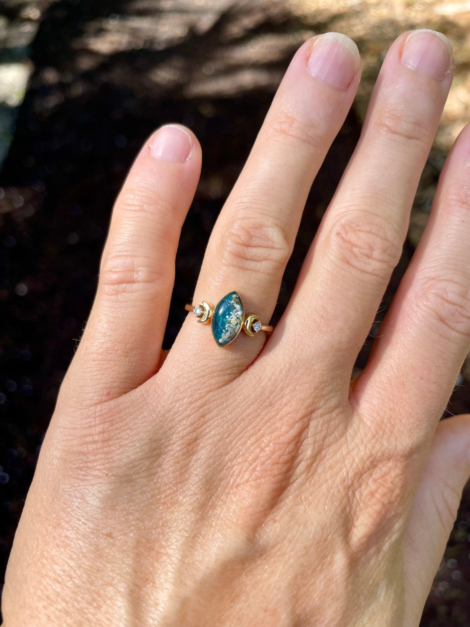 Marquise Double Moon Stone Pet Keepsake/Memorial Ring - Fallen Whiskers