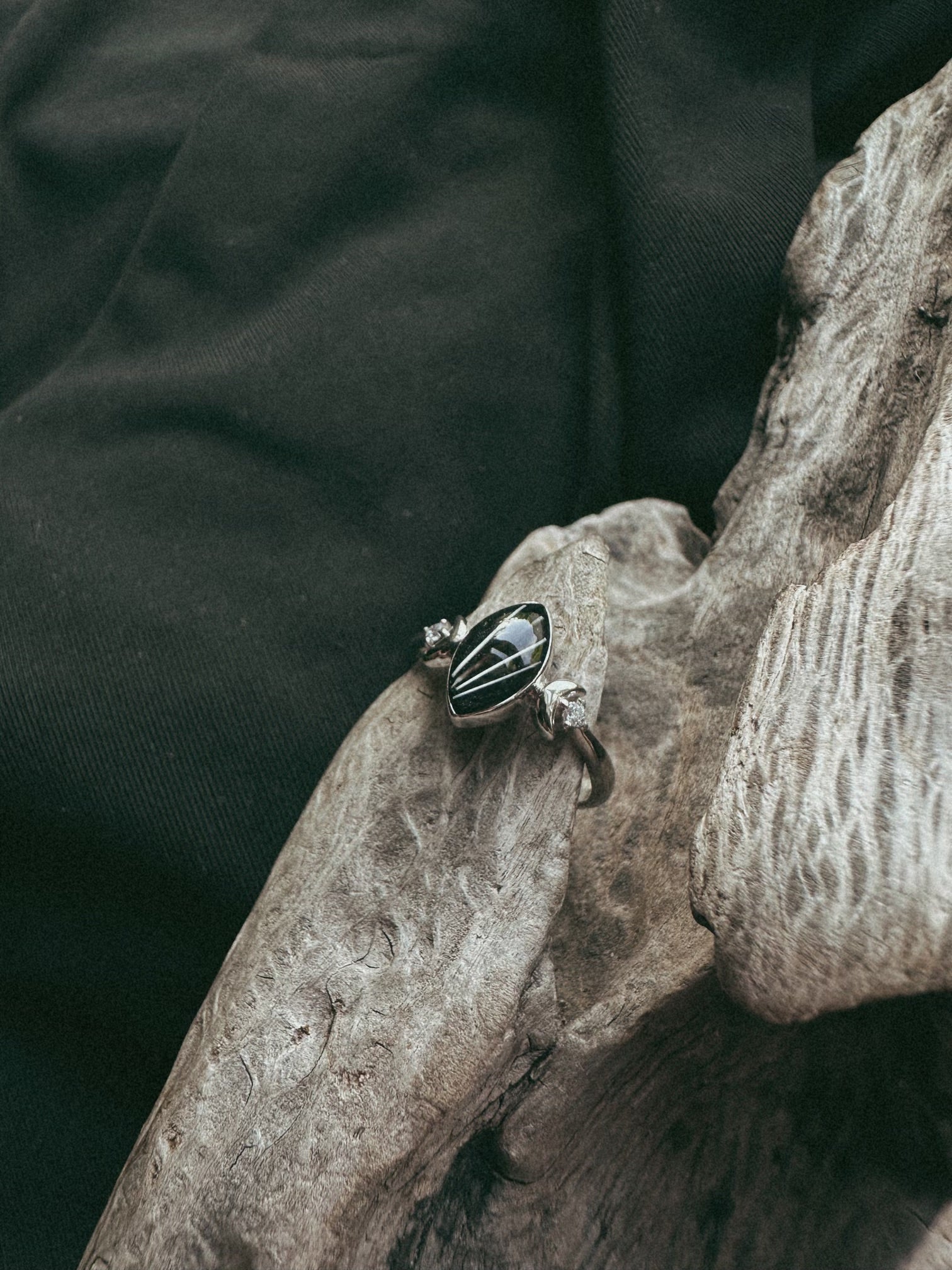 Marquise Double Moon Stone Pet Keepsake/Memorial Ring - Fallen Whiskers
