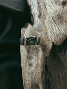 Men's Square Line Sterling Silver Pet Keepsake/Memorial Ring - Fallen Whiskers
