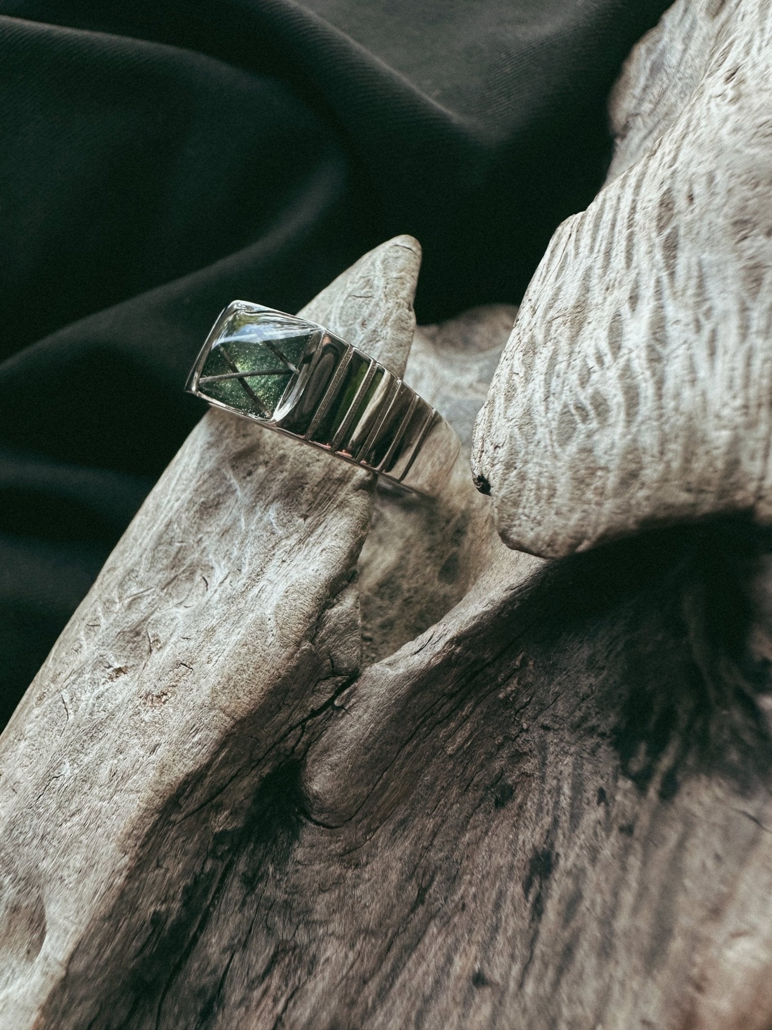 Men's Square Line Sterling Silver Pet Keepsake/Memorial Ring - Fallen Whiskers