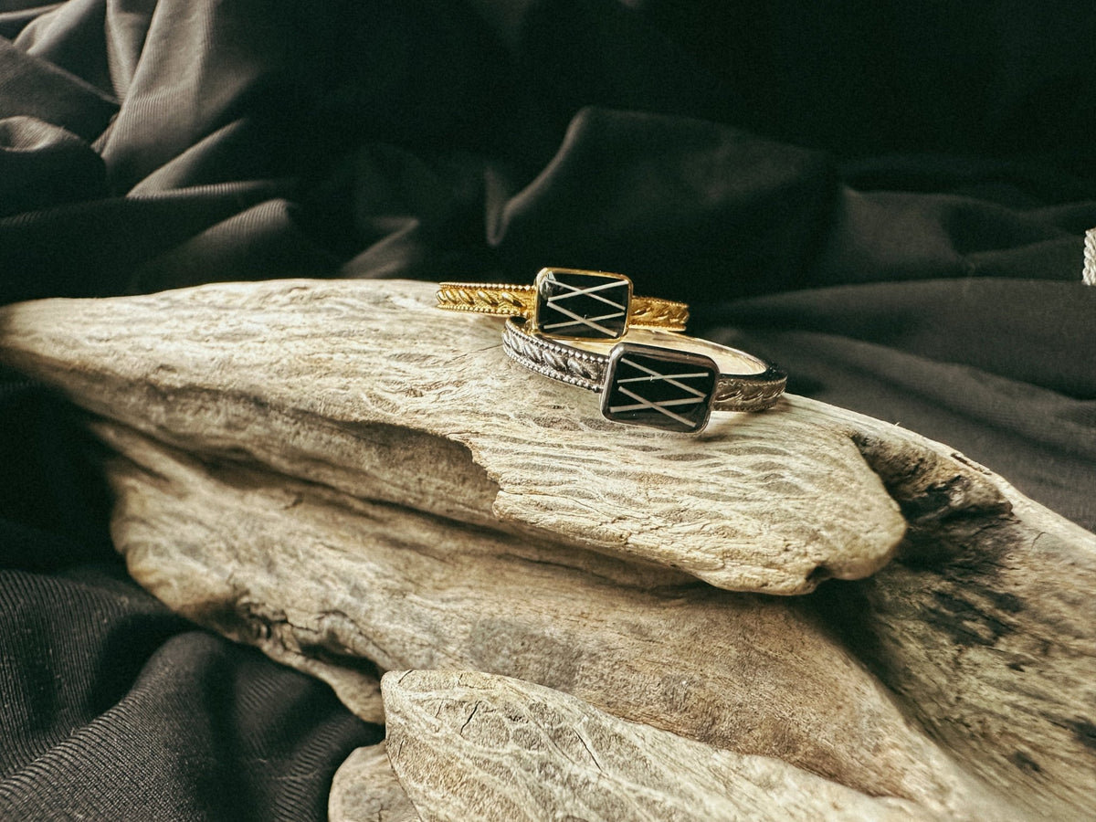Rectangle and Textured Band Keepsake/Memorial Ring - Fallen Whiskers Jewelry