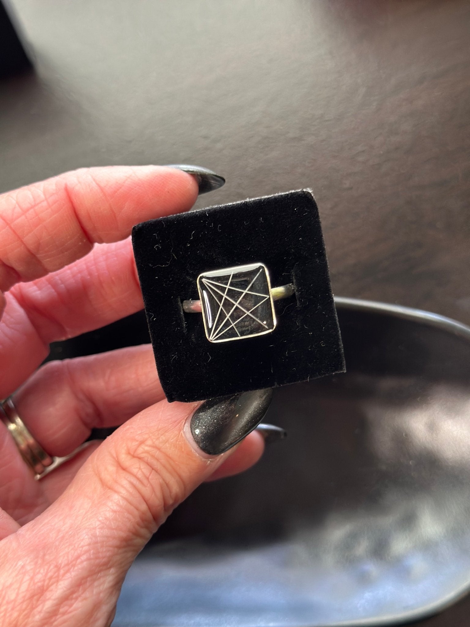 Square Sterling Silver Pet Keepsake/Memorial Ring - Fallen Whiskers