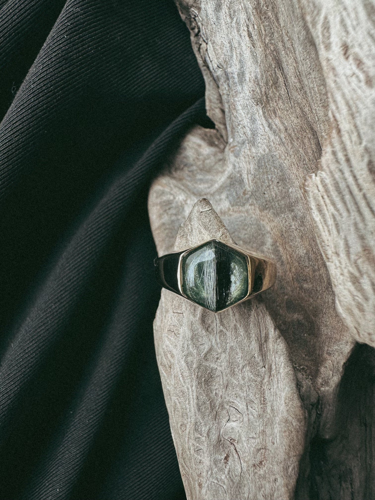 Thick Banded Hexagon Pet Keepsake/Memorial Ring - Fallen Whiskers
