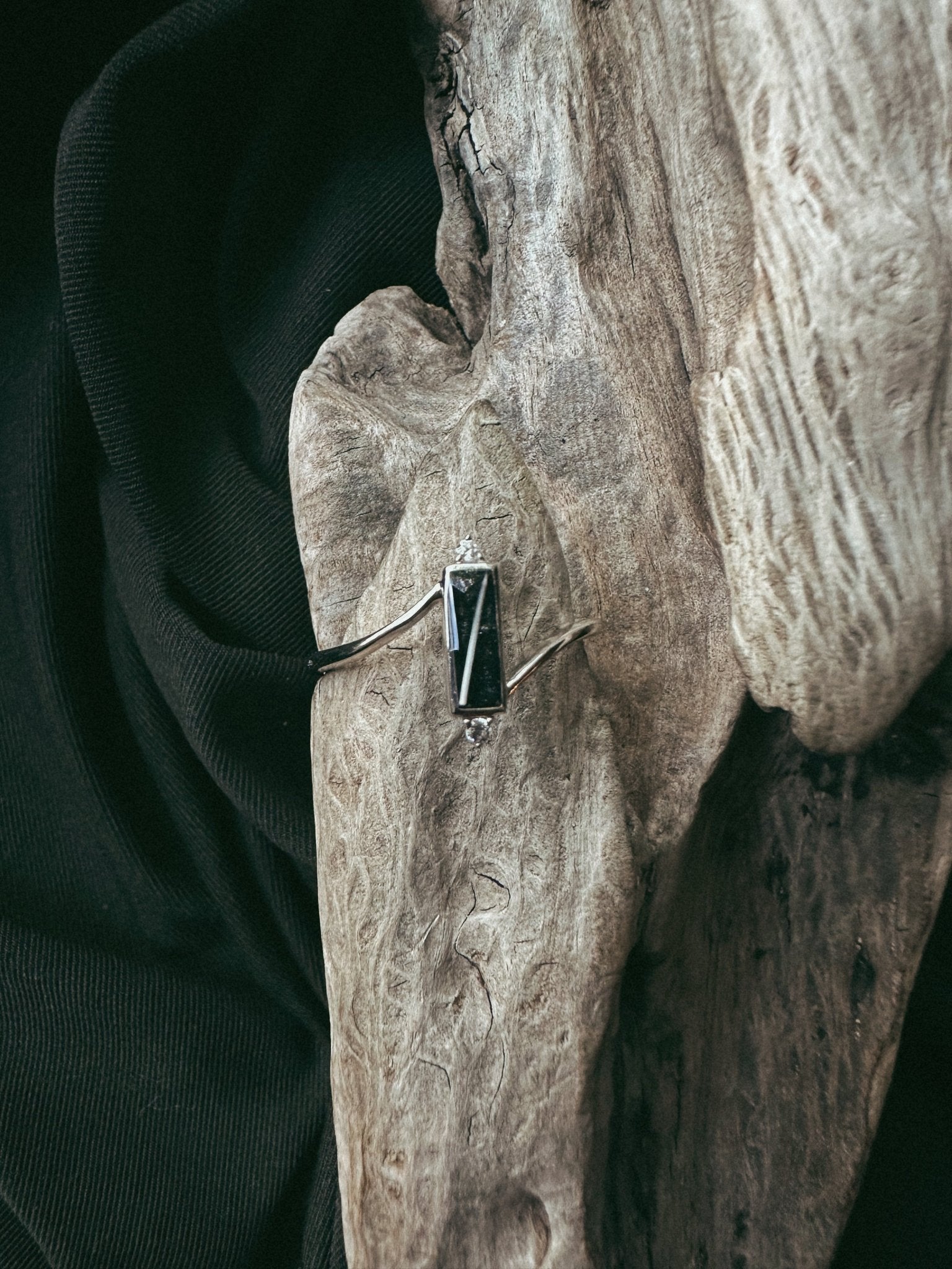 Vertical Rectangle and Stone Pet Keepsake/Memorial Ring - Fallen Whiskers