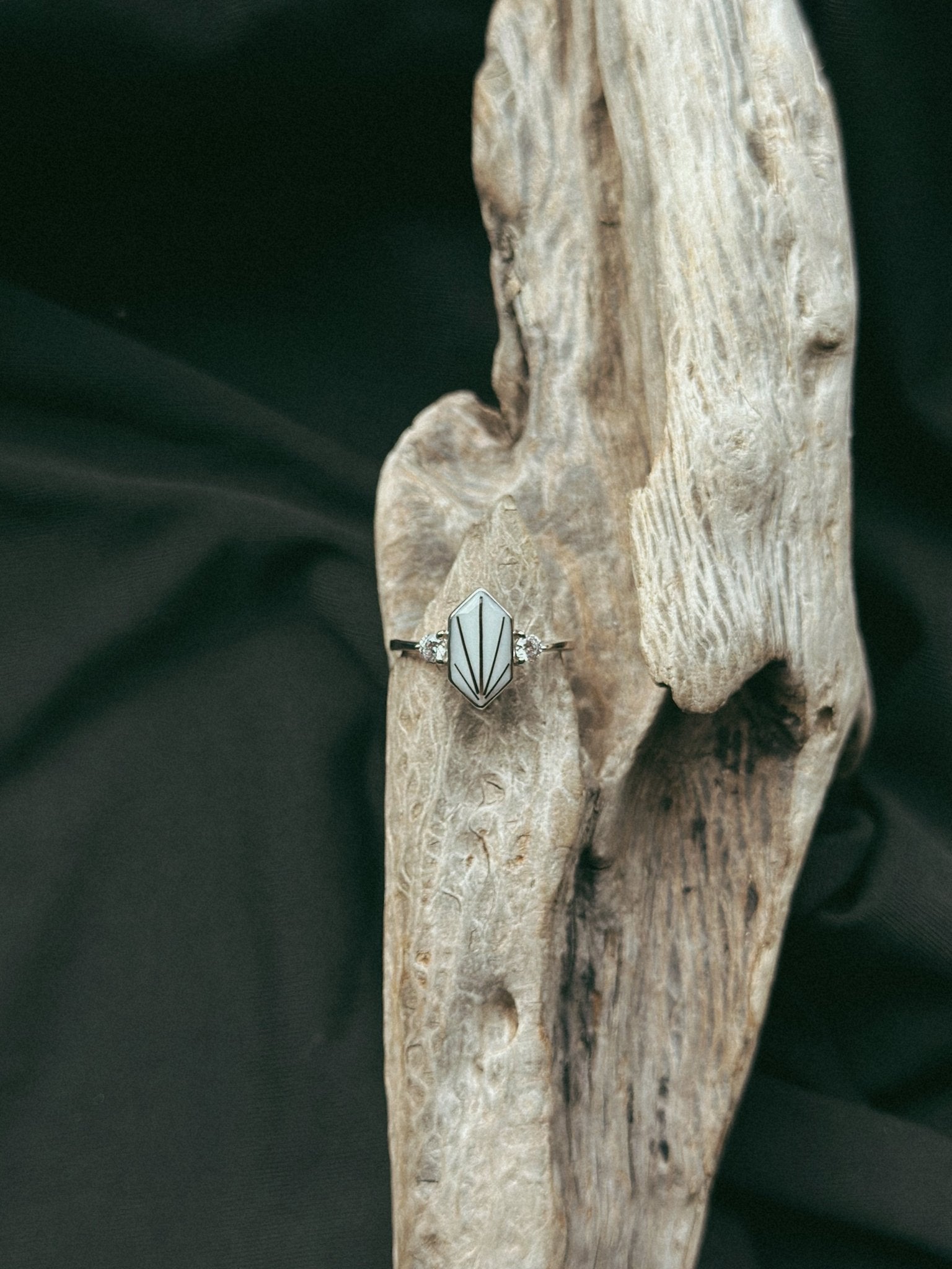 Vintage Hexagon & Stone Pet Keepsake/Memorial Ring - Fallen Whiskers
