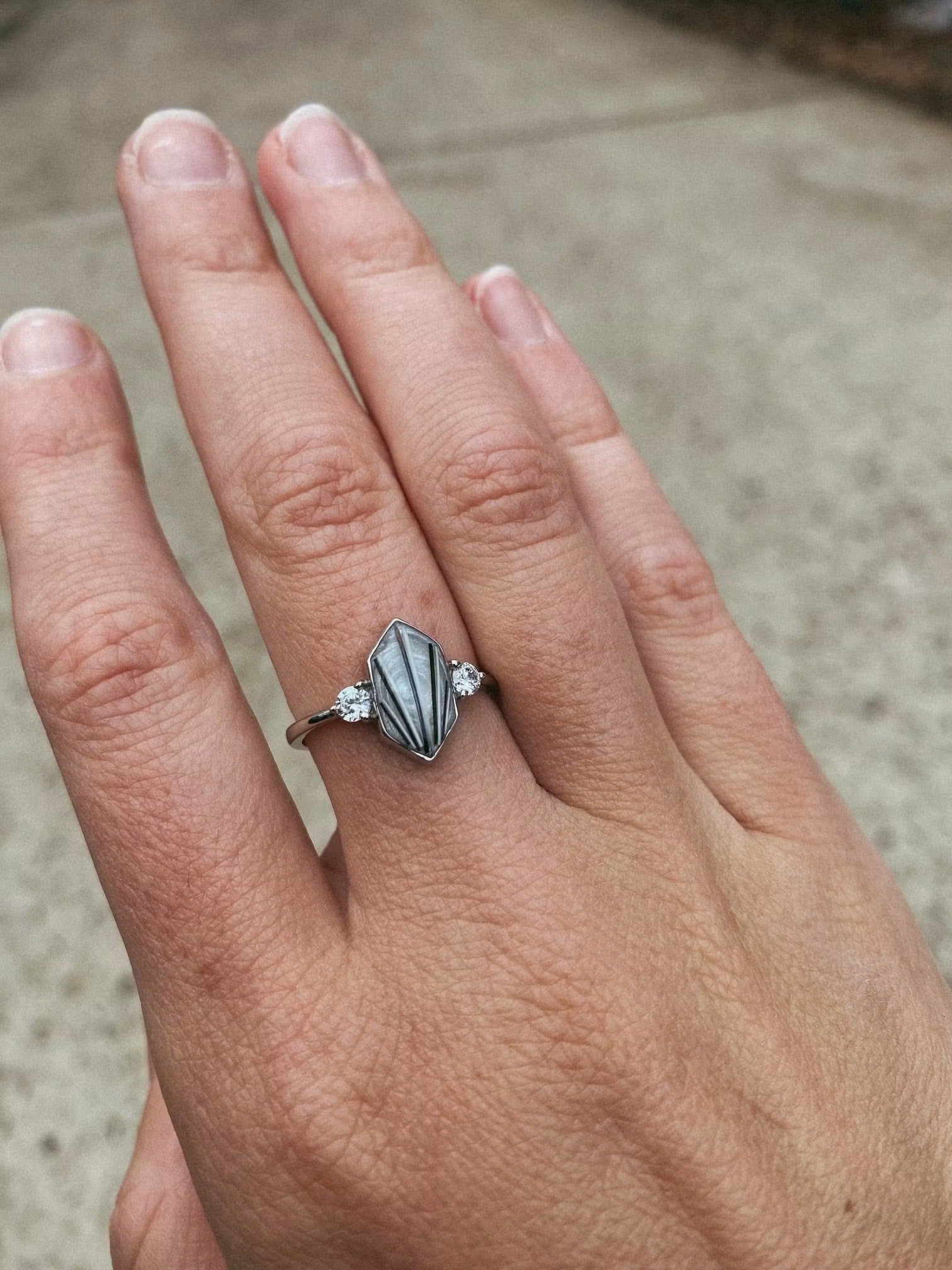 Vintage Hexagon & Stone Pet Keepsake/Memorial Ring - Fallen Whiskers