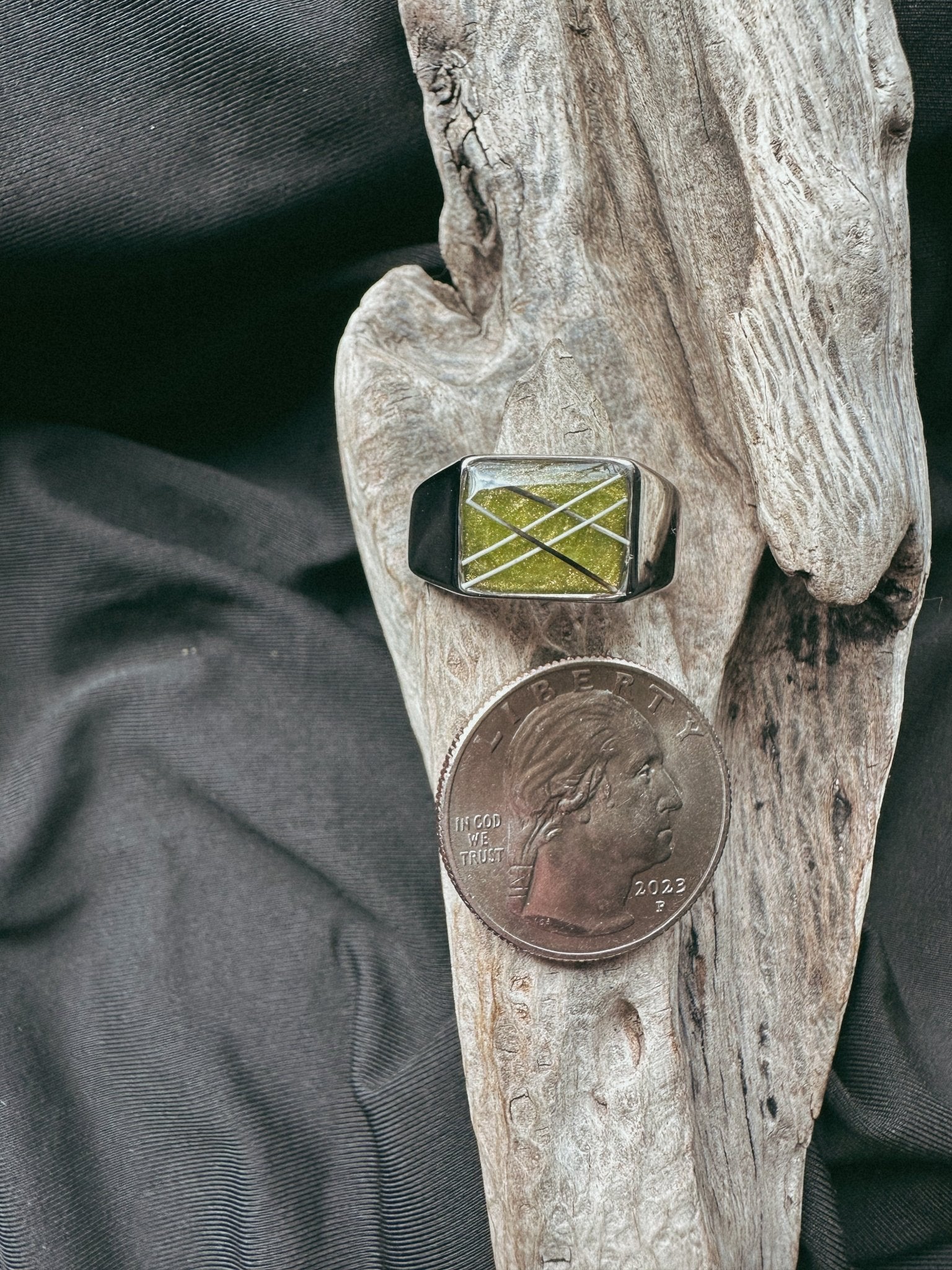 Wide Rectangle Top Inlay Stainless Steel Pet Keepsake/Memorial Ring - Fallen Whiskers